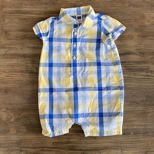 Janie & Jack Polo Plaid Romper yellow/blue 3-6mo
